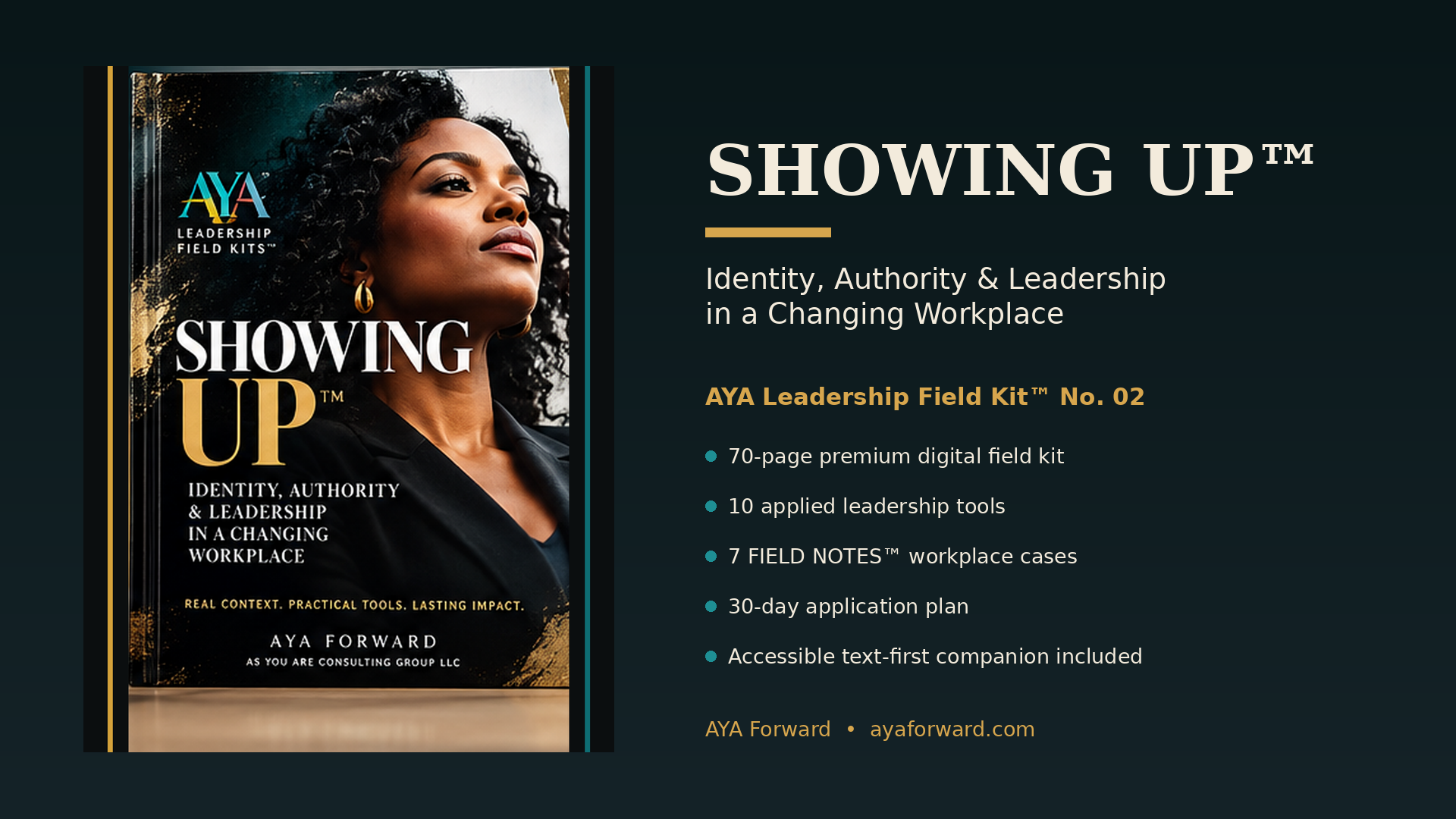SHOWING UP leadership field kit editorial artwork featuring a leader in a contemporary workplace setting